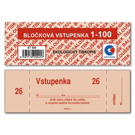 Bločkové vstupenky 1 - 100 čísel